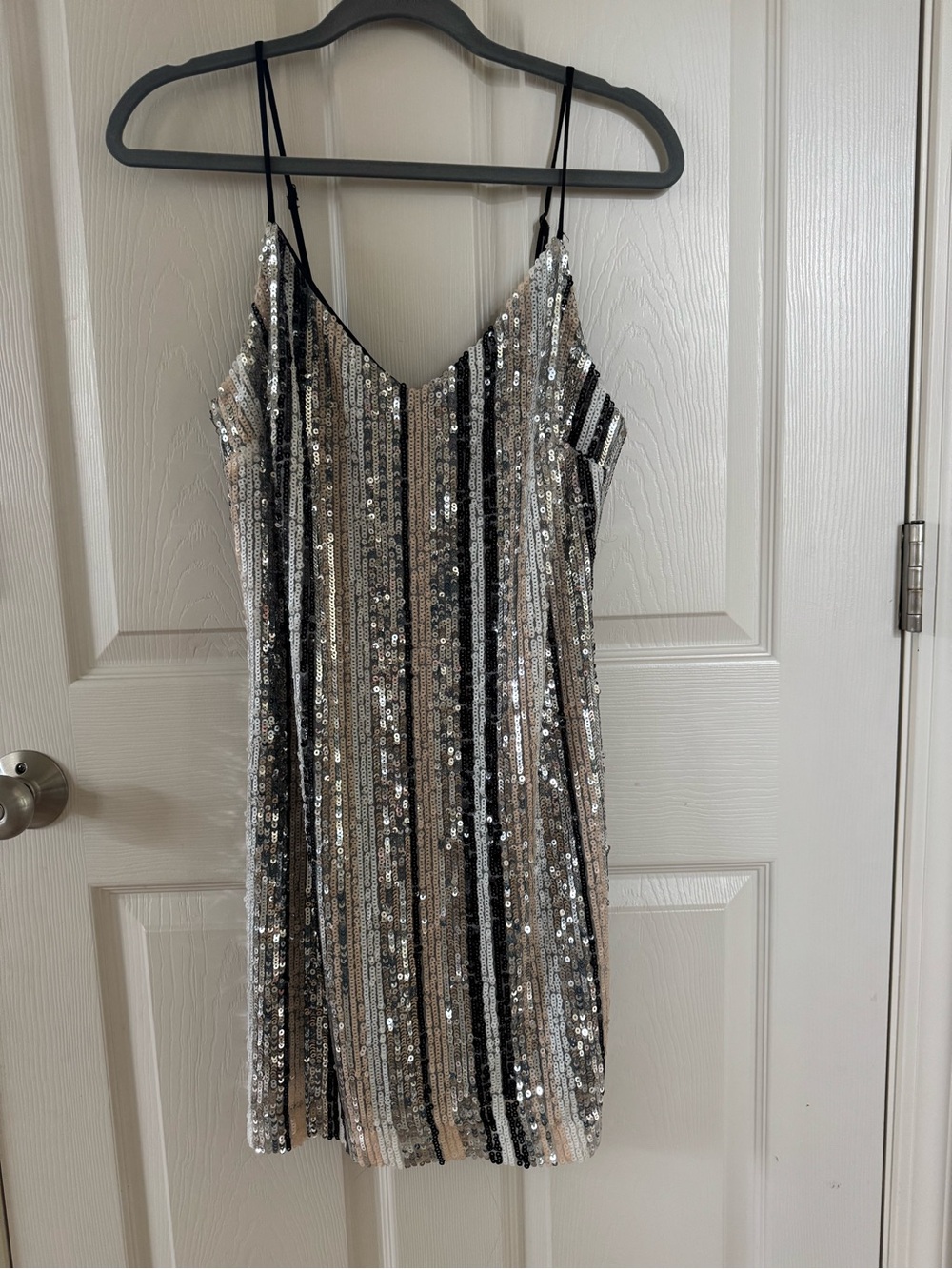 Lush Silver, Black & Beige Sequin Mini Dress